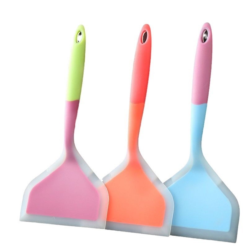 Spatulă din silicon pentru clătite, cu gură largă, sigură pentru tigăi antiaderente, spatulă pentru prăjit și pensulă de uns din silicon