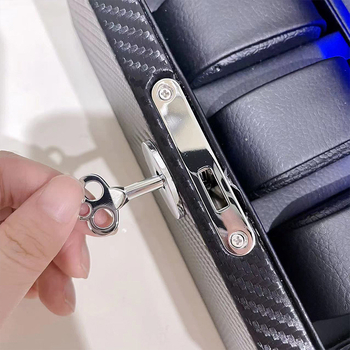 Winder pentru ceas cu LED albastru, anti-magnet, silențios, cutie de așezare cu cinci poziții, cadou pentru bărbați