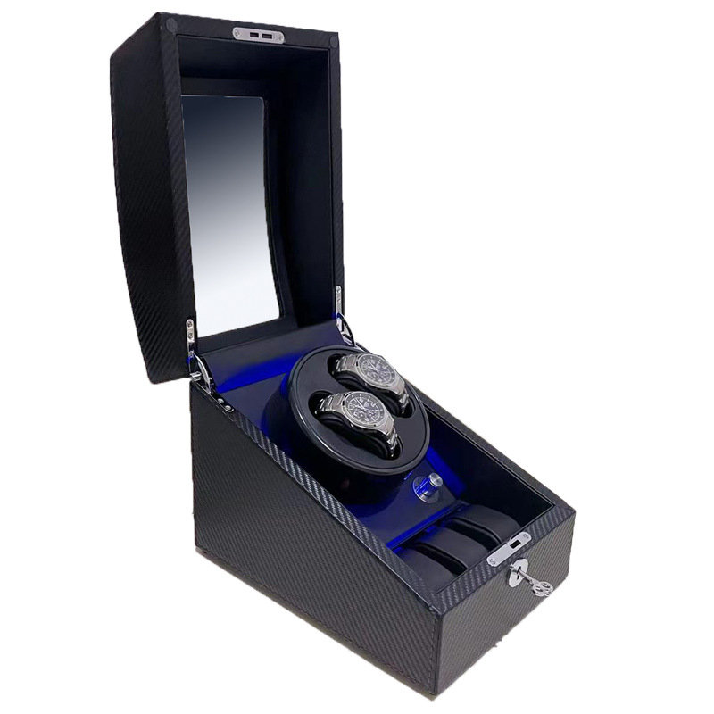 Winder pentru ceas cu LED albastru, anti-magnet, silențios, cutie de așezare cu cinci poziții, cadou pentru bărbați