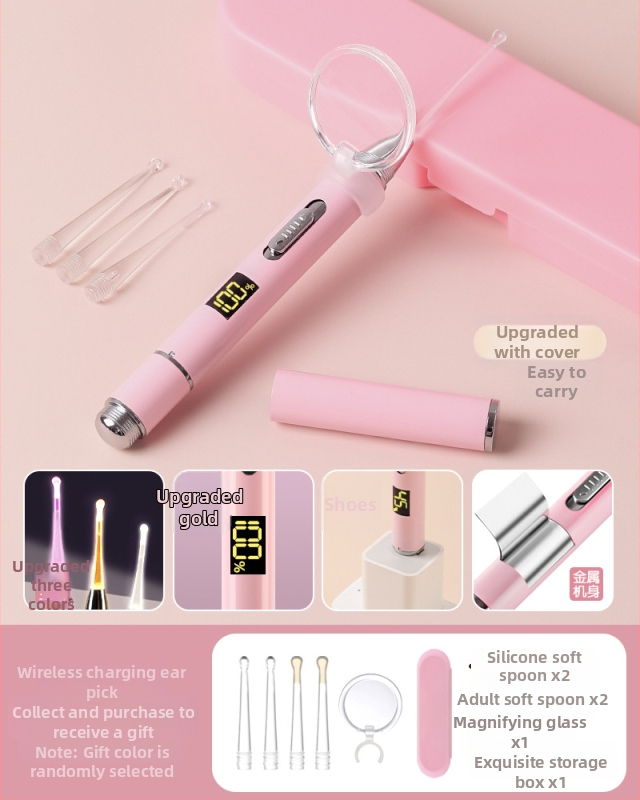 Set metal pentru urechi pentru copii, cu LED luminescent în întuneric, reîncărcabil, cu mărire – include lingură pentru urechi, pensetă și clips nazal