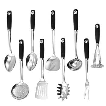 Set din oțel inoxidabil: spatulă, lingură de bucătărie și zdrobitor de cartofi, non-stick, rezistent la temperaturi înalte