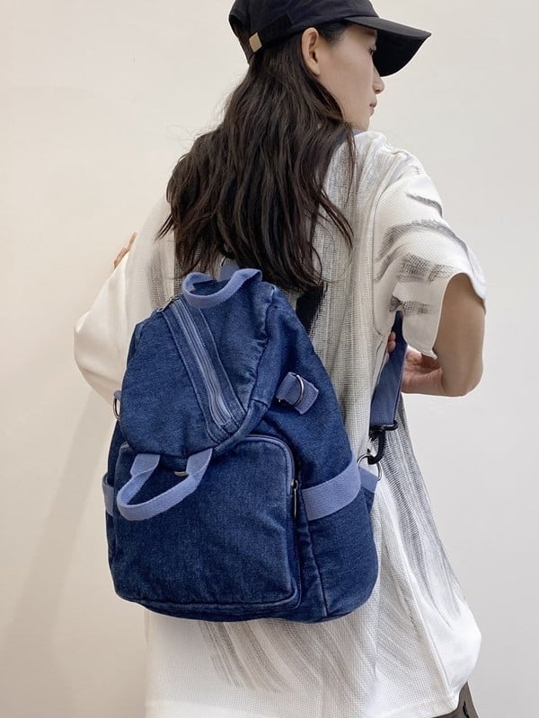 Nova džinska ruksak s efektom izlizane teksture, Harajuku stil, retro, višenamjenska crossbody torba