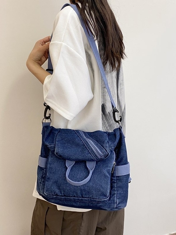 Nova džinska ruksak s efektom izlizane teksture, Harajuku stil, retro, višenamjenska crossbody torba