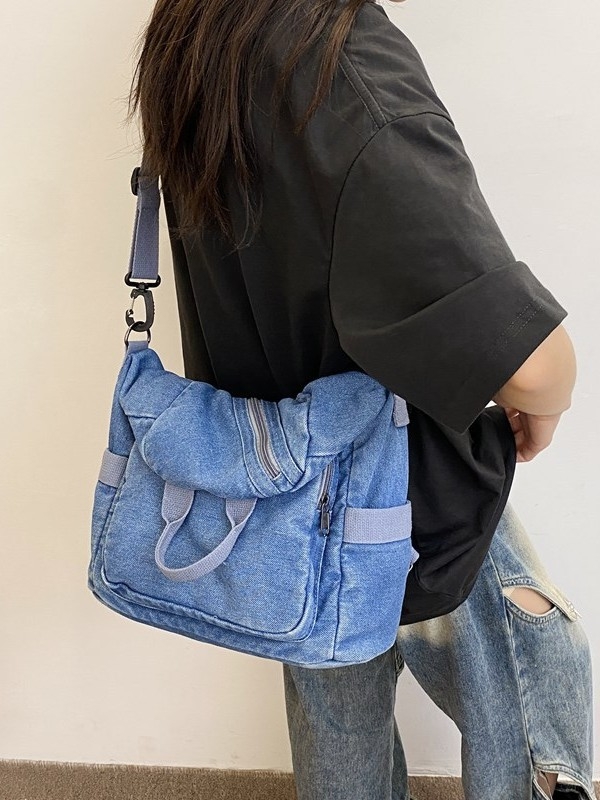Nova džinska ruksak s efektom izlizane teksture, Harajuku stil, retro, višenamjenska crossbody torba