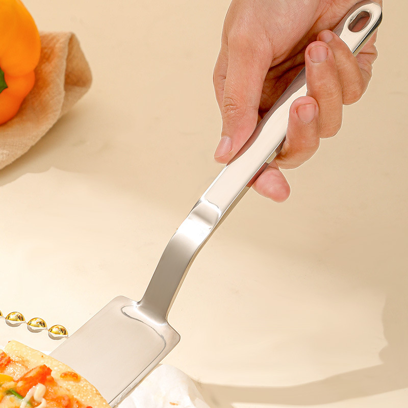 Spatula mică din oțel inoxidabil 304, cu mâner din lemn de nuc, instrument de bucătărie anti-arzire, potrivită pentru pizza și friptură