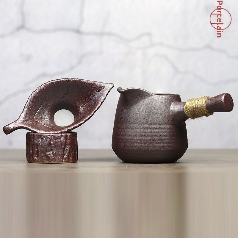 Veľká rustikálna keramická miska so stranovým držadlom, súprava čajových sitíkov, japonský štýl Gongfu keramický čajový set.