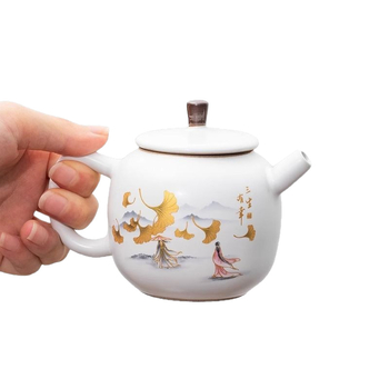 Set de ceai portabil în stil chinezesc, cu bol de ceai cu capac, ceainic, farfurie melamină și cești ceramice