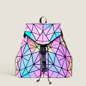 Ženski PU ruksak s laserskim rhombnim geometrijskim uzorkom, Harajuku nadahnut, japansko-korejski trend, školska torba, proljeće 2025