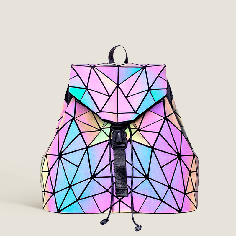 Ženski PU ruksak s laserskim rhombnim geometrijskim uzorkom, Harajuku nadahnut, japansko-korejski trend, školska torba, proljeće 2025