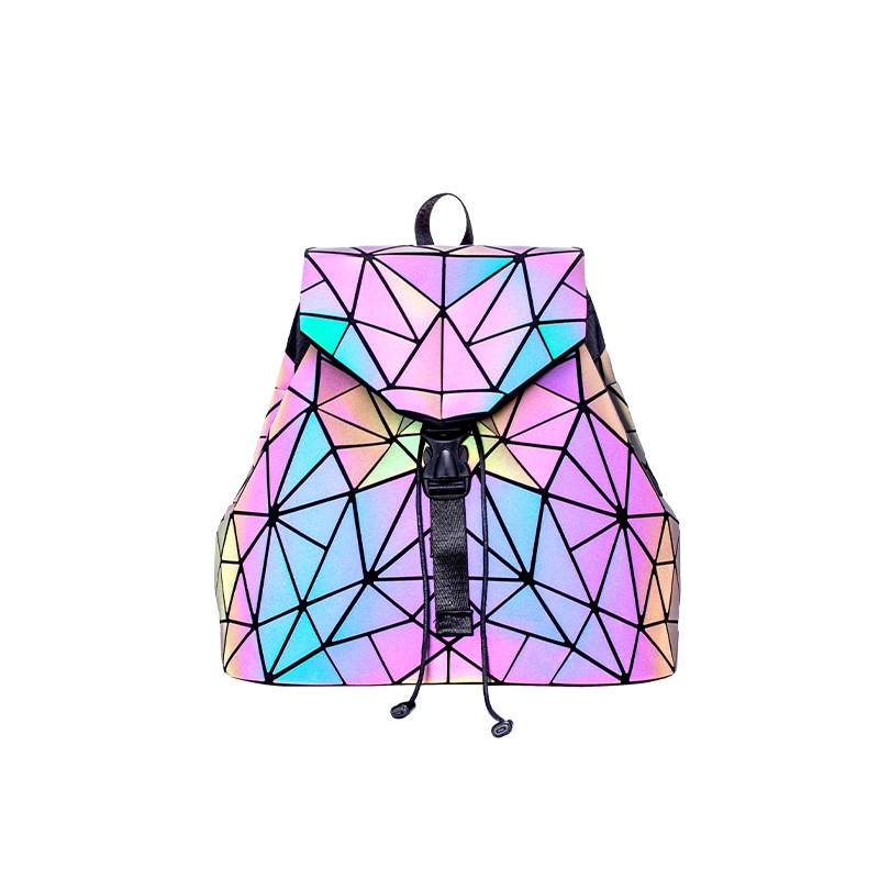 Ženski PU ruksak s laserskim rhombnim geometrijskim uzorkom, Harajuku nadahnut, japansko-korejski trend, školska torba, proljeće 2025