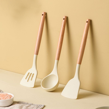 Set spatule din silicon de calitate alimentară, cu mânere din lemn, rezistent la temperaturi înalte, compatibil cu tigăi antiaderente
