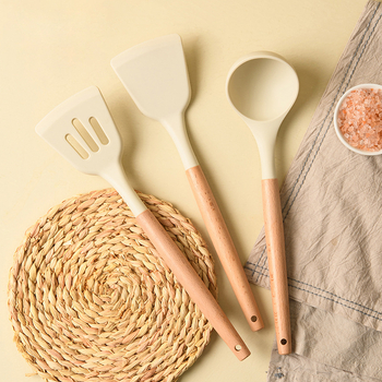 Set spatule din silicon de calitate alimentară, cu mânere din lemn, rezistent la temperaturi înalte, compatibil cu tigăi antiaderente