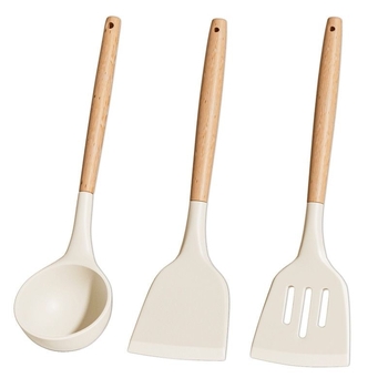 Set spatule din silicon de calitate alimentară, cu mânere din lemn, rezistent la temperaturi înalte, compatibil cu tigăi antiaderente