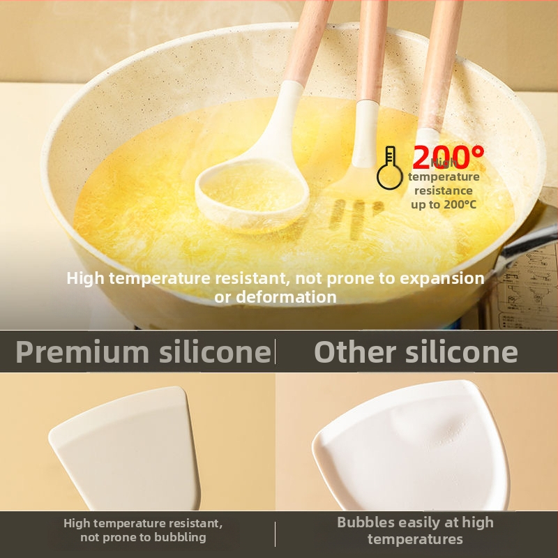 Set spatule din silicon de calitate alimentară, cu mânere din lemn, rezistent la temperaturi înalte, compatibil cu tigăi antiaderente