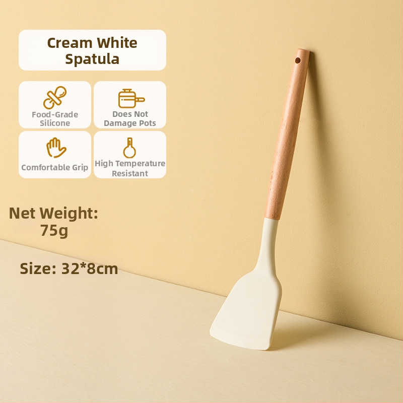 Set spatule din silicon de calitate alimentară, cu mânere din lemn, rezistent la temperaturi înalte, compatibil cu tigăi antiaderente