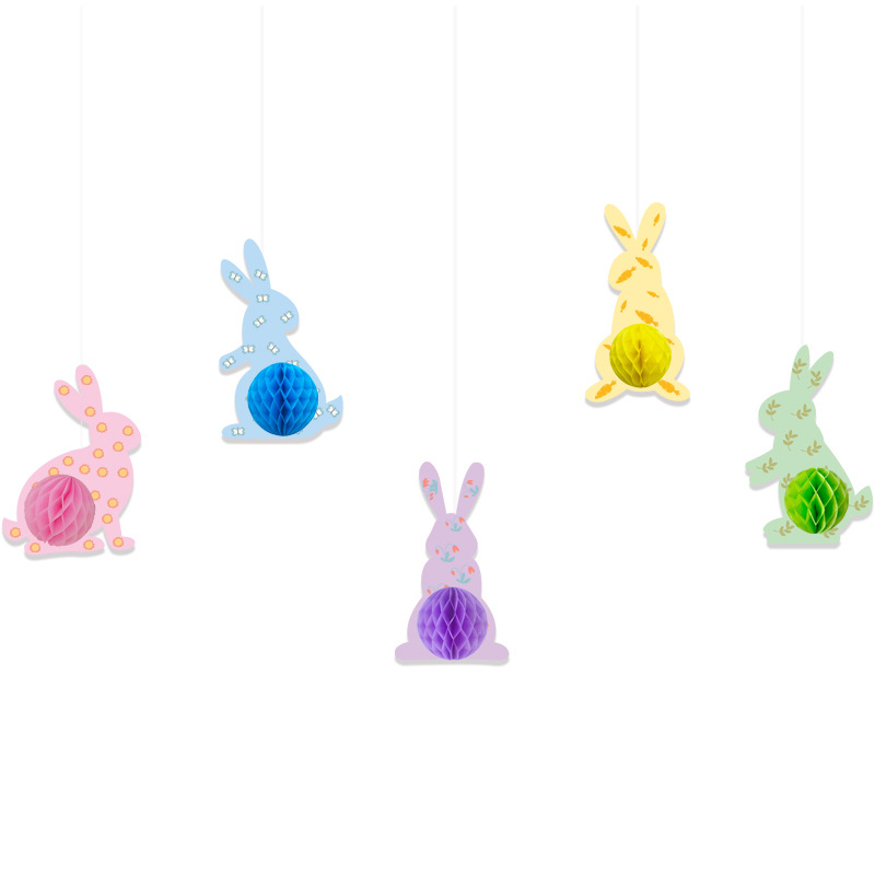 Ghirlandă de Paște cu iepuraș din hârtie și mingi fagure pentru decor de petreceri și casă