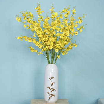 Buchet de orchidă artificială Phalaenopsis, cu cap galben, flori de mătase, pentru decor acasă, nuntă și hotel