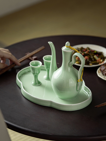 Distribuitor ceramic chinezesc pentru vin, cu set de pahare, pentru uz casnic, stil antic