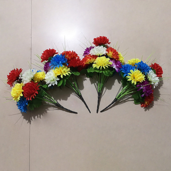 Buchet cu 12 flori colorate, crizanteme gheare de dragon din mătase, pentru memorial și decorarea mormântului