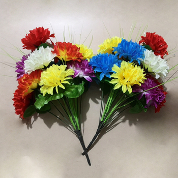 Buchet cu 12 flori colorate, crizanteme gheare de dragon din mătase, pentru memorial și decorarea mormântului