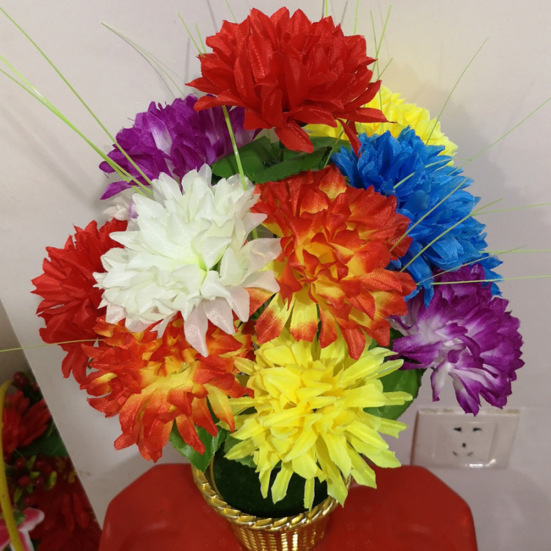 Buchet cu 12 flori colorate, crizanteme gheare de dragon din mătase, pentru memorial și decorarea mormântului