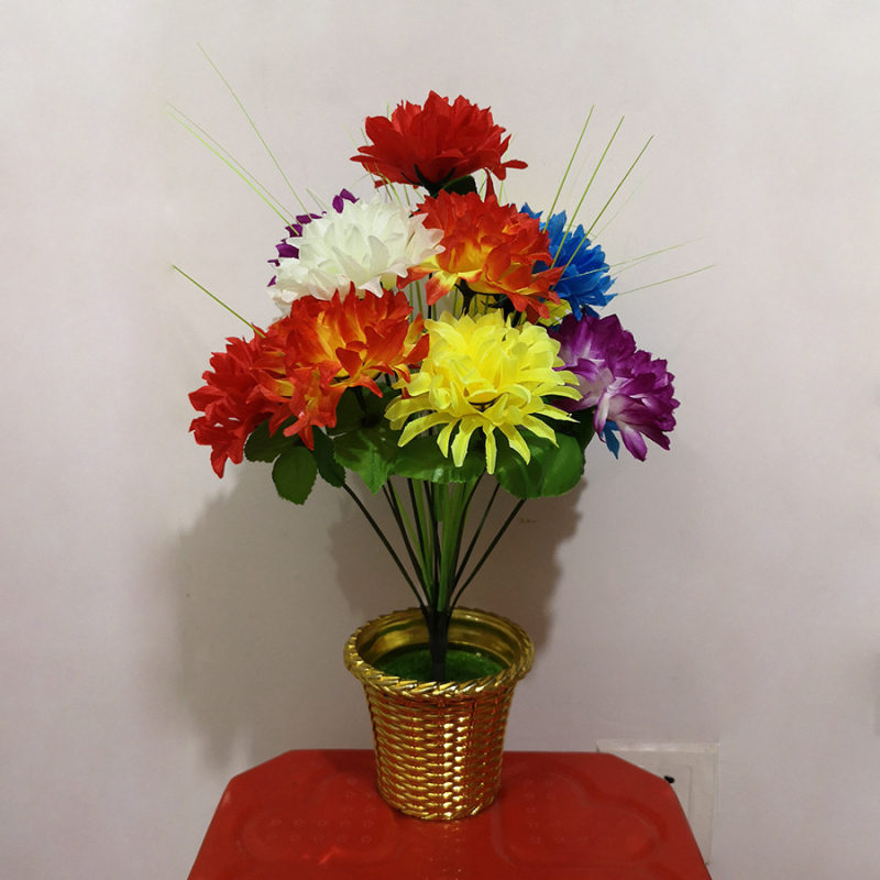 Buchet cu 12 flori colorate, crizanteme gheare de dragon din mătase, pentru memorial și decorarea mormântului