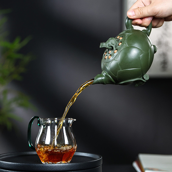Ceainic Yixing din lut purpuriu, capacitate 420 ml, design broasca-lotus, pictat manual, pentru uz casnic