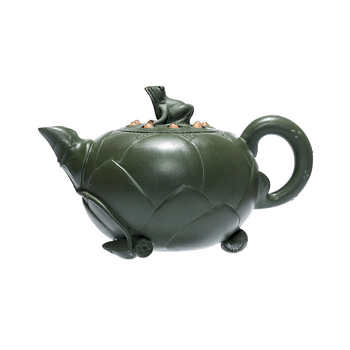 Ceainic Yixing din lut purpuriu, capacitate 420 ml, design broasca-lotus, pictat manual, pentru uz casnic