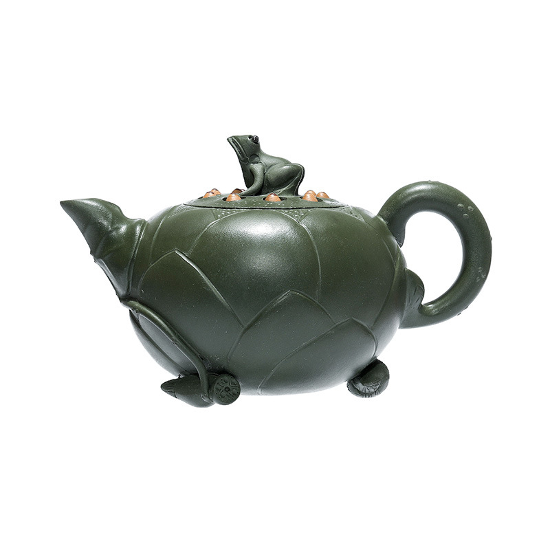 Ceainic Yixing din lut purpuriu, capacitate 420 ml, design broasca-lotus, pictat manual, pentru uz casnic