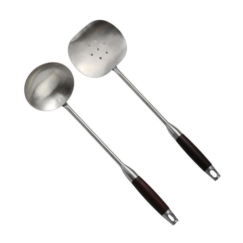 Spatulă de bucătărie din oțel inoxidabil, mâner din mahon