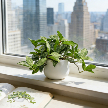 Pothos artificial în ghiveci alb pentru decorul casei și amenajarea livingului
