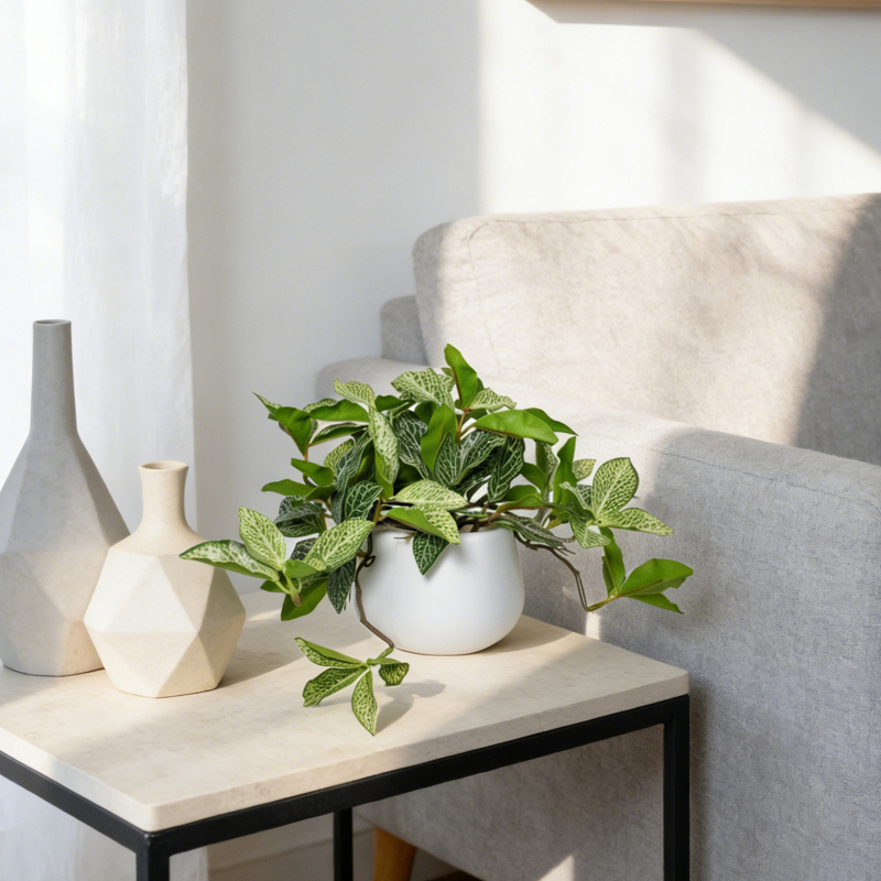 Pothos artificial în ghiveci alb pentru decorul casei și amenajarea livingului