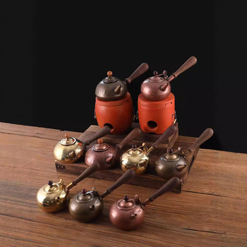 Ruorong Tea Art Ceainic Mic cu Mâner Lateral, din Cupru Pur, Fabricat Manual, Cupru Gros, Stil Retro