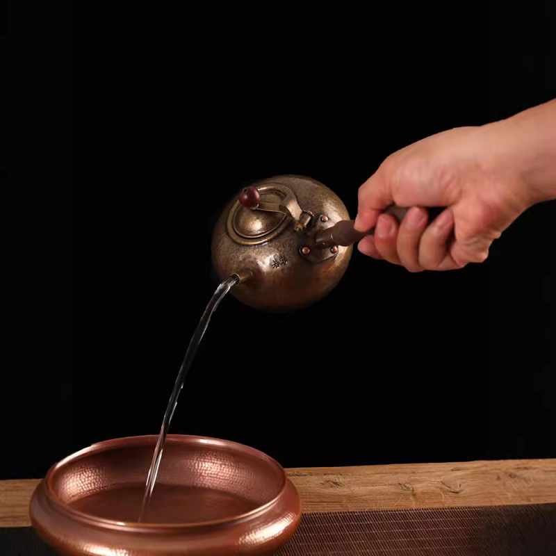 Ruorong Tea Art Ceainic Mic cu Mâner Lateral, din Cupru Pur, Fabricat Manual, Cupru Gros, Stil Retro