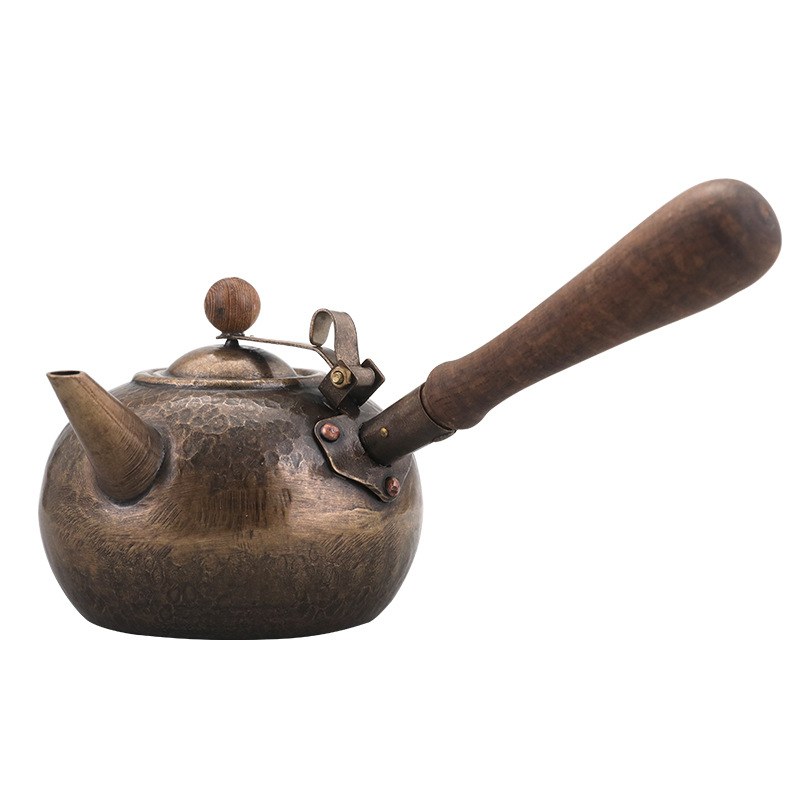 Ruorong Tea Art Ceainic Mic cu Mâner Lateral, din Cupru Pur, Fabricat Manual, Cupru Gros, Stil Retro