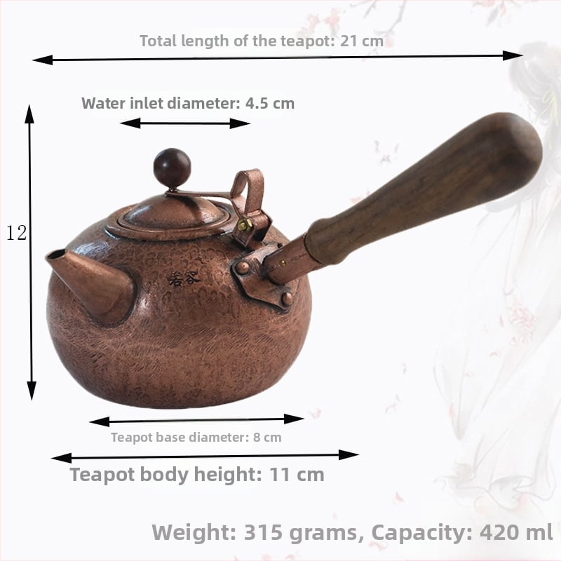 Ruorong Tea Art Ceainic Mic cu Mâner Lateral, din Cupru Pur, Fabricat Manual, Cupru Gros, Stil Retro