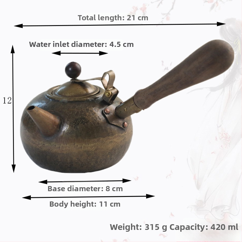 Ruorong Tea Art Ceainic Mic cu Mâner Lateral, din Cupru Pur, Fabricat Manual, Cupru Gros, Stil Retro