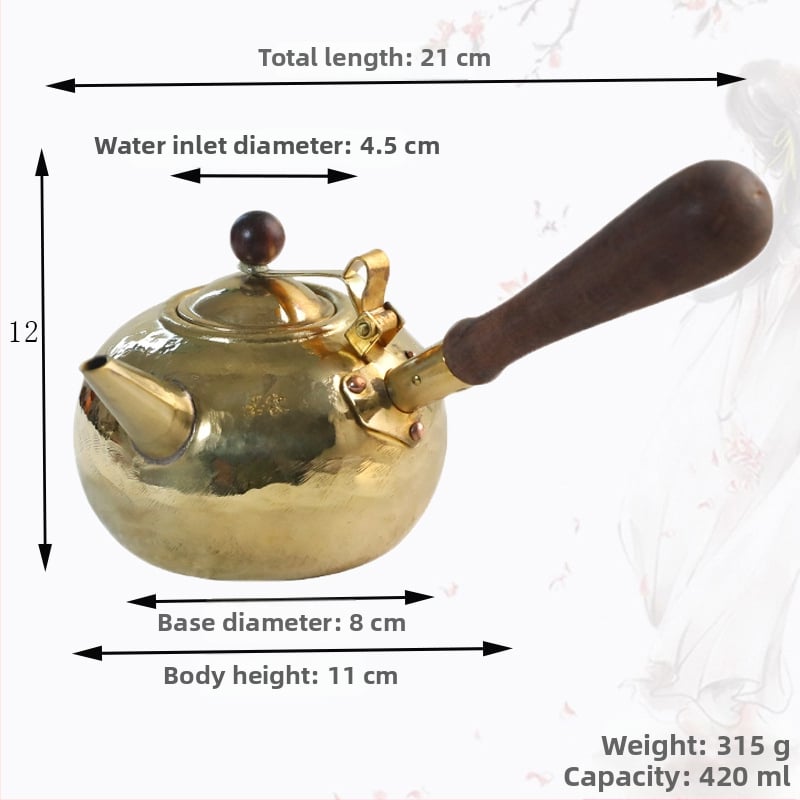 Ruorong Tea Art Ceainic Mic cu Mâner Lateral, din Cupru Pur, Fabricat Manual, Cupru Gros, Stil Retro