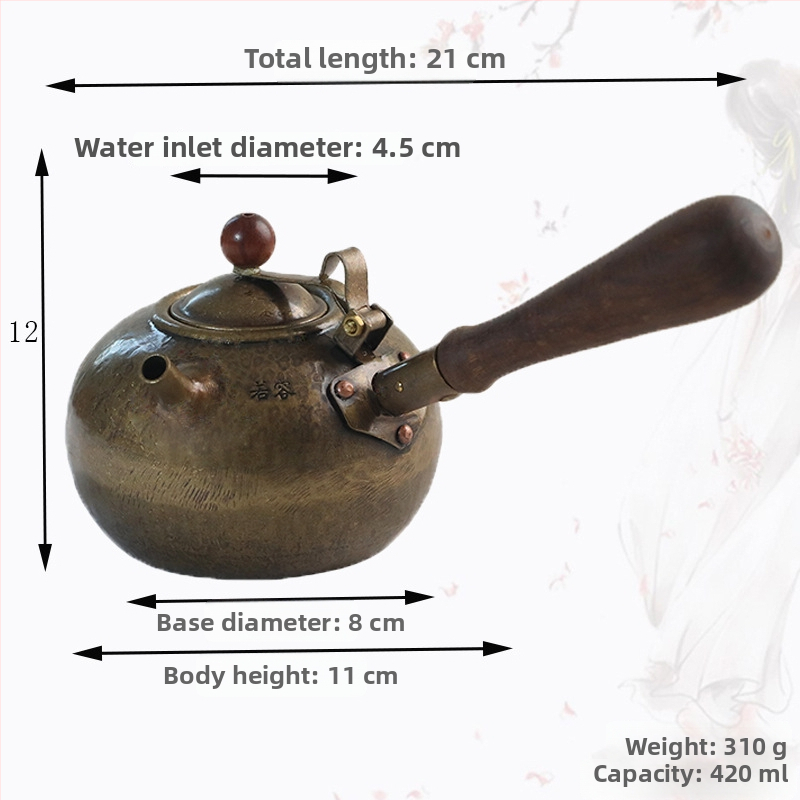 Ruorong Tea Art Ceainic Mic cu Mâner Lateral, din Cupru Pur, Fabricat Manual, Cupru Gros, Stil Retro