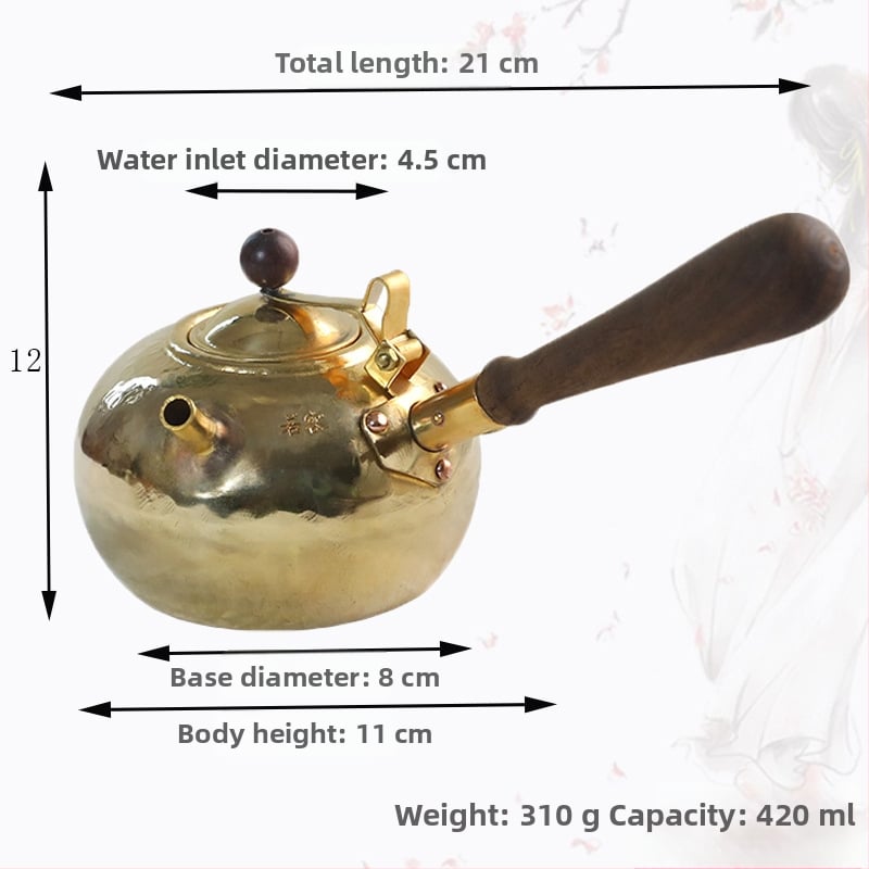 Ruorong Tea Art Ceainic Mic cu Mâner Lateral, din Cupru Pur, Fabricat Manual, Cupru Gros, Stil Retro