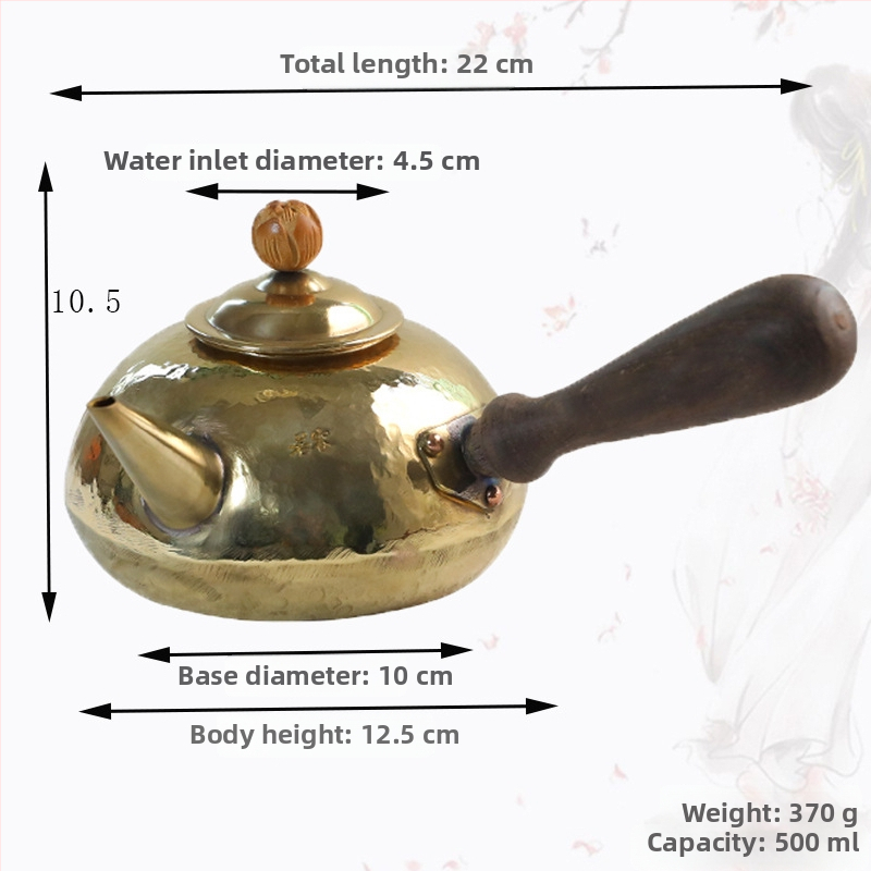 Ruorong Tea Art Ceainic Mic cu Mâner Lateral, din Cupru Pur, Fabricat Manual, Cupru Gros, Stil Retro