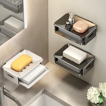Cutie de săpun montată pe perete din aluminiu Space pentru baie, cu drenaj, dimensiuni 12.5 × 8.5 × 4 cm