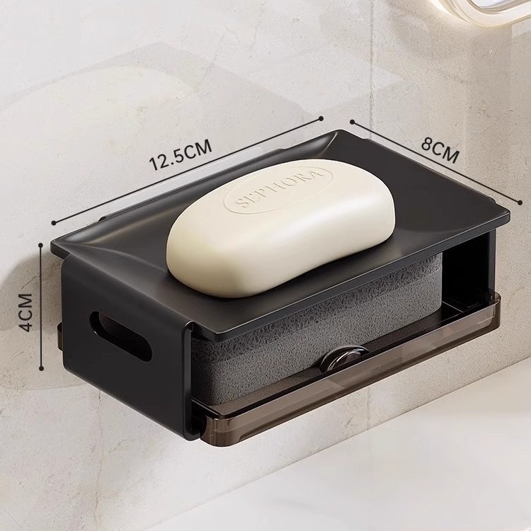 Cutie de săpun montată pe perete din aluminiu Space pentru baie, cu drenaj, dimensiuni 12.5 × 8.5 × 4 cm