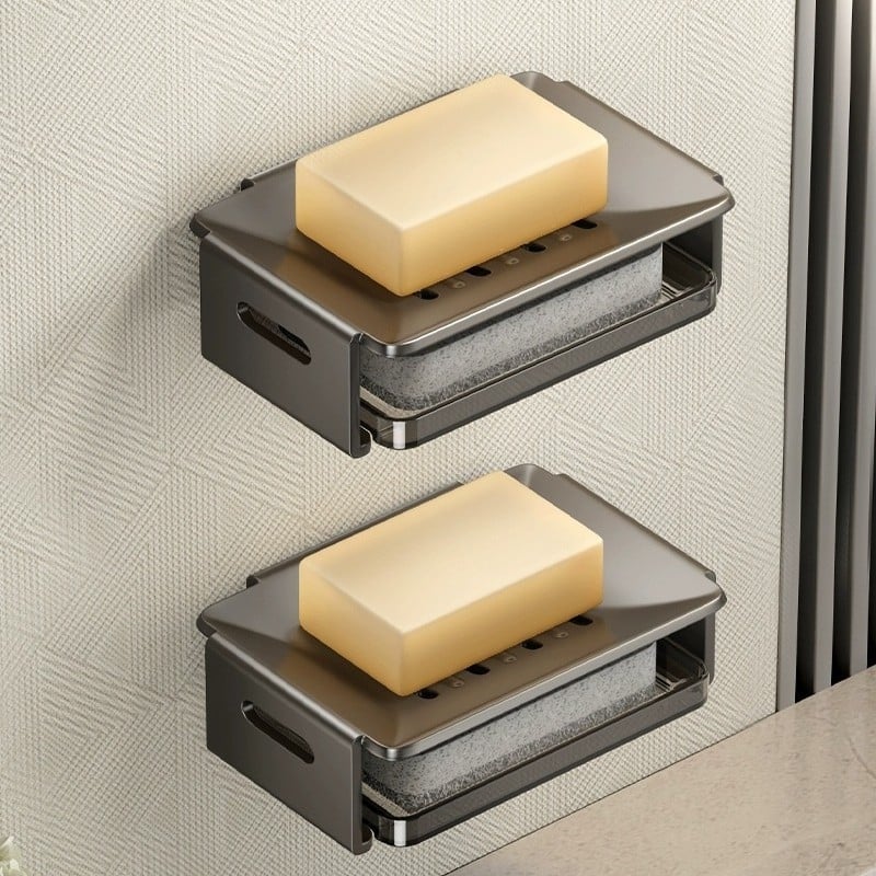 Cutie de săpun montată pe perete din aluminiu Space pentru baie, cu drenaj, dimensiuni 12.5 × 8.5 × 4 cm