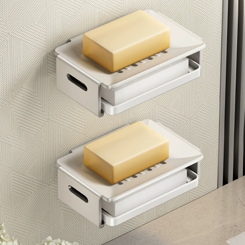 Cutie de săpun montată pe perete din aluminiu Space pentru baie, cu drenaj, dimensiuni 12.5 × 8.5 × 4 cm