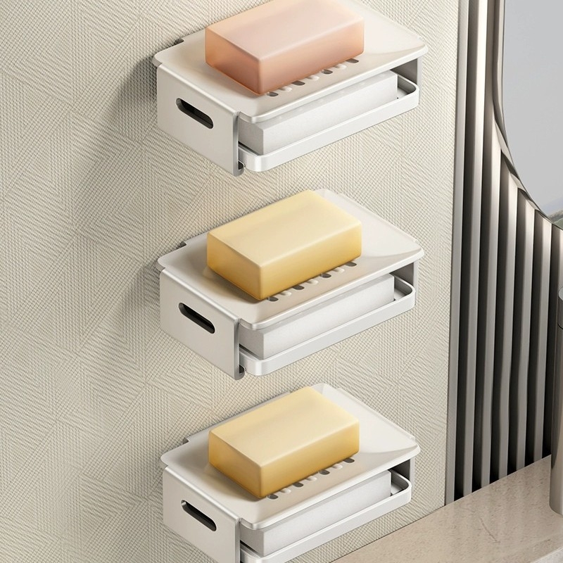 Cutie de săpun montată pe perete din aluminiu Space pentru baie, cu drenaj, dimensiuni 12.5 × 8.5 × 4 cm