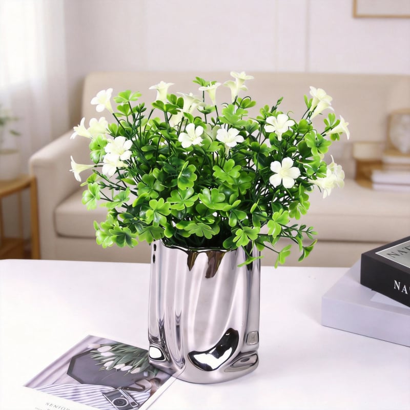 Buchet de flori artificiale din plastic cu trifoi cu patru foi și cinci brațe, decor pentru casă și birou