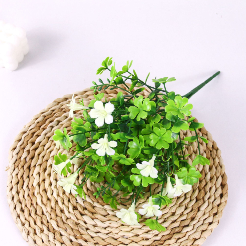 Buchet de flori artificiale din plastic cu trifoi cu patru foi și cinci brațe, decor pentru casă și birou