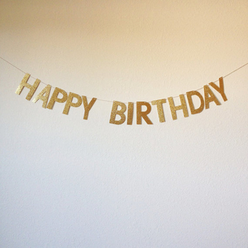 Banner cu litere Happy Birthday, cu sclipici, pentru aniversare