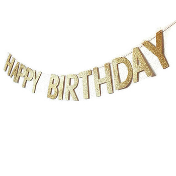Banner cu litere Happy Birthday, cu sclipici, pentru aniversare